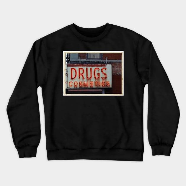 Drugstore Neon Sign in the East Village - Kodachrome Postcards Crewneck Sweatshirt by Reinvention